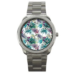 Tropical Flowers Pattern Sport Metal Watch by goljakoff