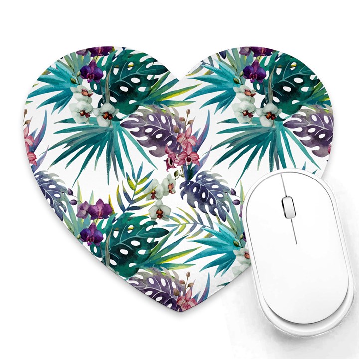 Tropical flowers pattern Heart Mousepads