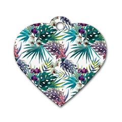 Tropical Flowers Pattern Dog Tag Heart (one Side) by goljakoff