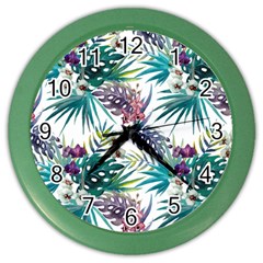 Tropical Flowers Pattern Color Wall Clock by goljakoff