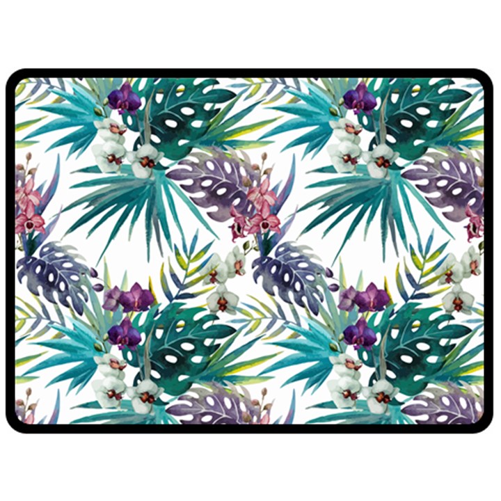 Tropical flowers pattern Fleece Blanket (Large) 