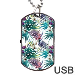 Tropical Flowers Pattern Dog Tag Usb Flash (one Side) by goljakoff