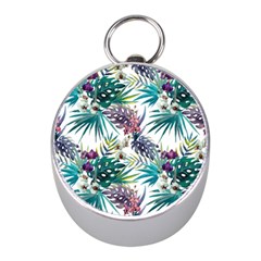 Tropical Flowers Pattern Mini Silver Compasses by goljakoff