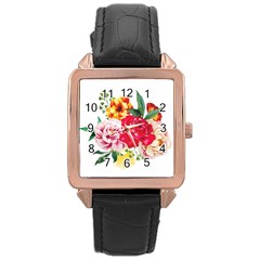 Garden Flowers Rose Gold Leather Watch  by goljakoff