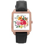 Garden flowers Rose Gold Leather Watch  Front