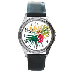 Tropical Flowers Round Metal Watch by goljakoff