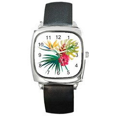 Tropical Flowers Square Metal Watch by goljakoff