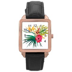 Tropical Flowers Rose Gold Leather Watch  by goljakoff