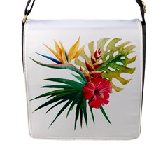 Tropical Flowers Flap Closure Messenger Bag (l) by goljakoff