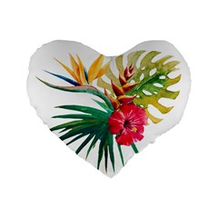 Tropical Flowers Standard 16  Premium Flano Heart Shape Cushions by goljakoff