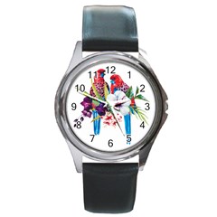 Tropical Parrots Round Metal Watch by goljakoff