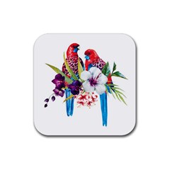 Tropical Parrots Rubber Coaster (square)  by goljakoff