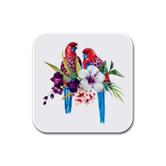 Tropical Parrots Rubber Square Coaster (4 Pack)  by goljakoff