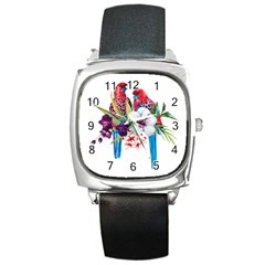 Tropical Parrots Square Metal Watch by goljakoff