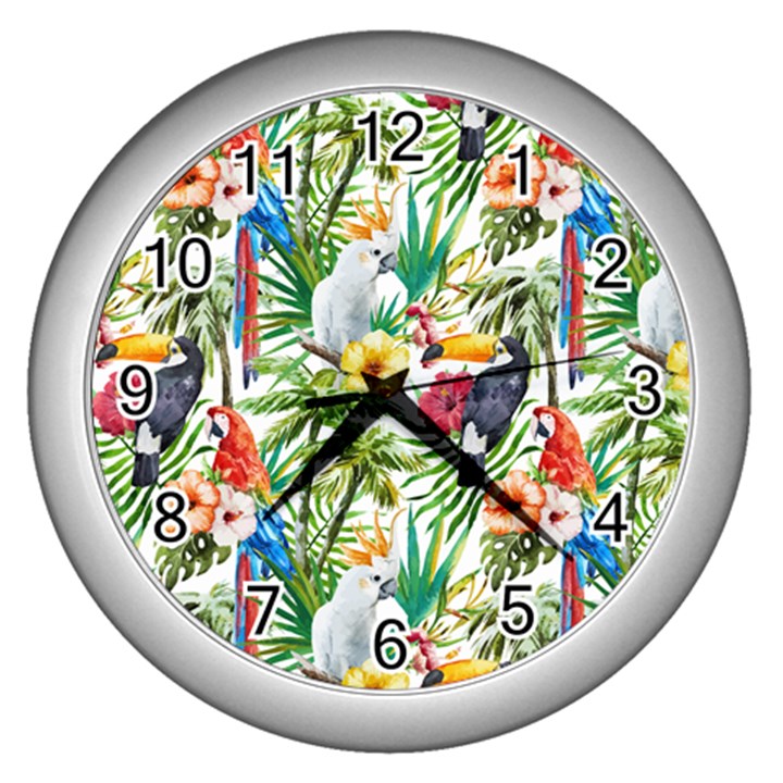 Jungle birds Wall Clock (Silver)