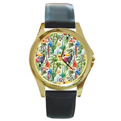 Jungle Birds Round Gold Metal Watch by goljakoff