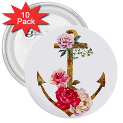 Flowers Anchor 3  Buttons (10 Pack)  by goljakoff