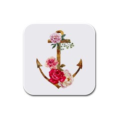 Flowers Anchor Rubber Square Coaster (4 Pack)  by goljakoff