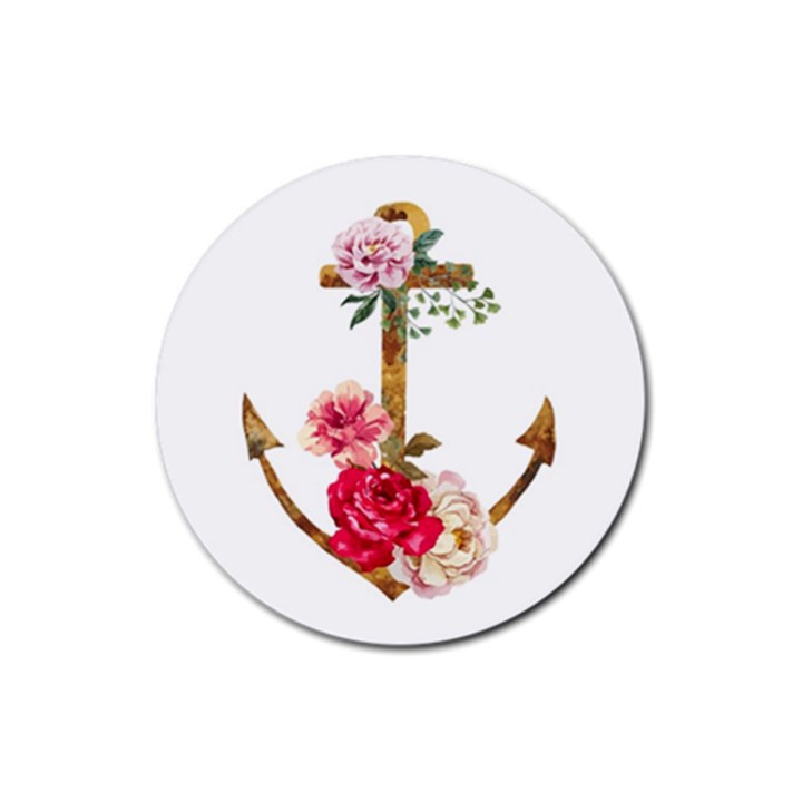 Flowers anchor Rubber Coaster (Round) 