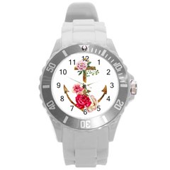 Flowers Anchor Round Plastic Sport Watch (l) by goljakoff