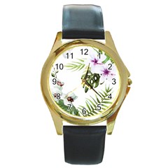 Flowers Round Gold Metal Watch by goljakoff