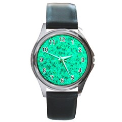 Aqua Marine Glittery Sequins Round Metal Watch by essentialimage