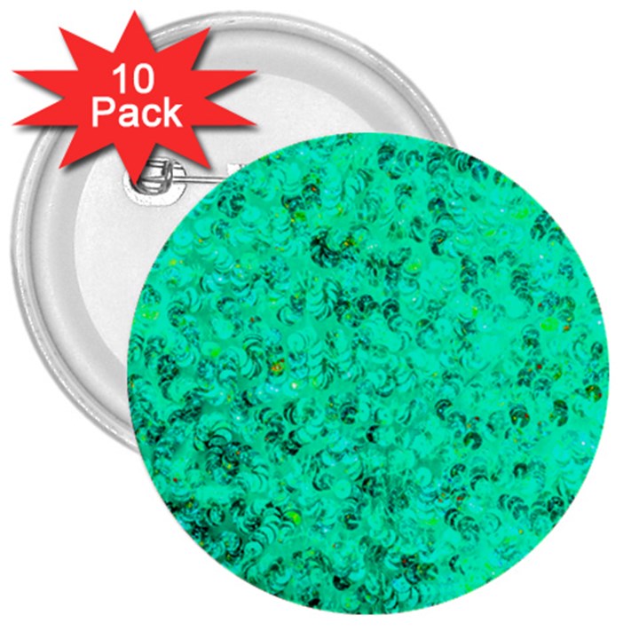 Aqua Marine Glittery Sequins 3  Buttons (10 pack) 