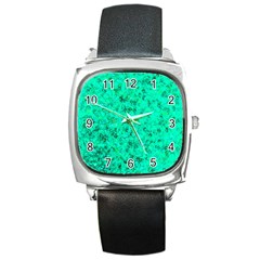 Aqua Marine Glittery Sequins Square Metal Watch by essentialimage