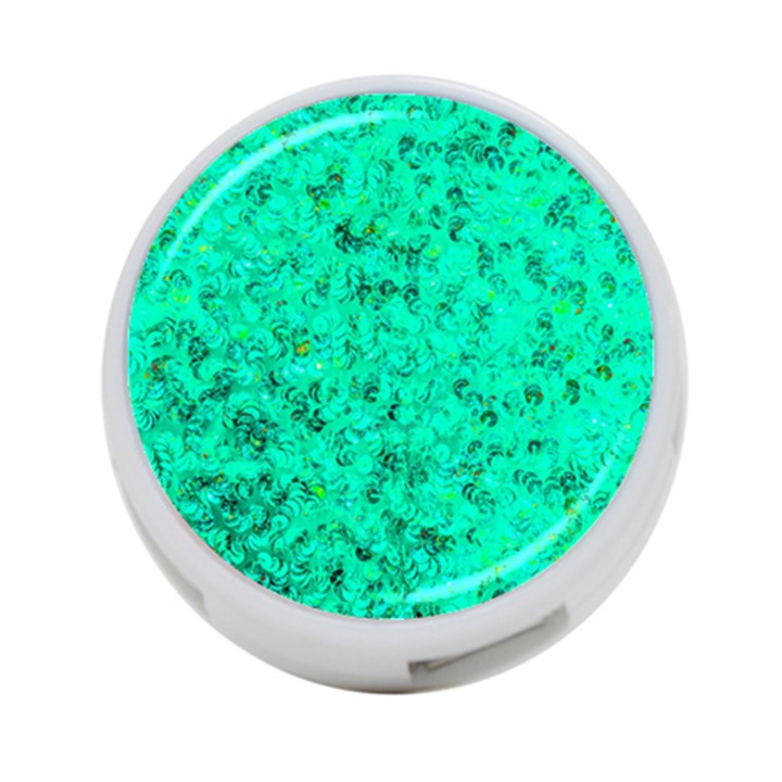 Aqua Marine Glittery Sequins 4-Port USB Hub (One Side)