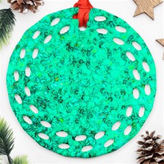 Aqua Marine Glittery Sequins Ornament (round Filigree) by essentialimage