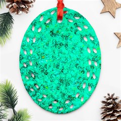 Aqua Marine Glittery Sequins Oval Filigree Ornament (two Sides) by essentialimage