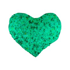 Aqua Marine Glittery Sequins Standard 16  Premium Heart Shape Cushions by essentialimage