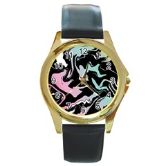 Painted Lines Round Gold Metal Watch by designsbymallika