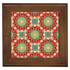 Red Green Floral Pattern Framed Tile by designsbymallika