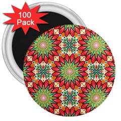 Red Green Floral Pattern 3  Magnets (100 Pack) by designsbymallika