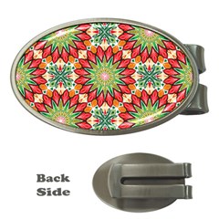 Red Green Floral Pattern Money Clips (oval) 