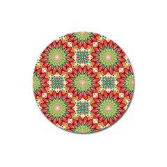 Red Green Floral Pattern Magnet 3  (round) by designsbymallika