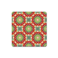 Red Green Floral Pattern Square Magnet by designsbymallika