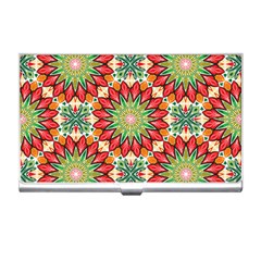 Red Green Floral Pattern Business Card Holder by designsbymallika