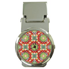 Red Green Floral Pattern Money Clip Watches by designsbymallika