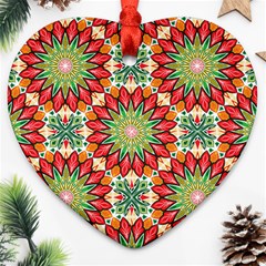 Red Green Floral Pattern Heart Ornament (two Sides) by designsbymallika