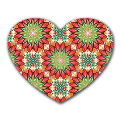 Red Green Floral Pattern Heart Mousepads by designsbymallika