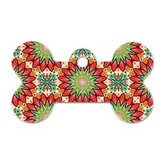 Red Green Floral Pattern Dog Tag Bone (one Side) by designsbymallika