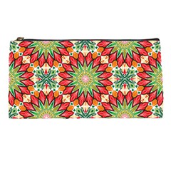 Red Green Floral Pattern Pencil Case by designsbymallika