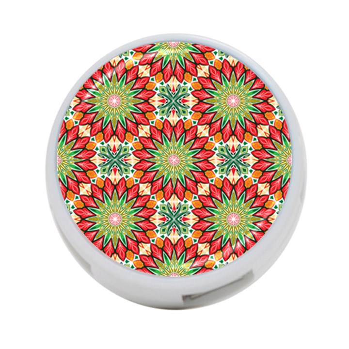 Red Green Floral Pattern 4-Port USB Hub (Two Sides)