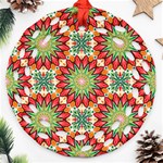 Red Green Floral Pattern Round Filigree Ornament (Two Sides) Front