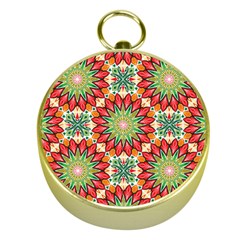 Red Green Floral Pattern Gold Compasses by designsbymallika