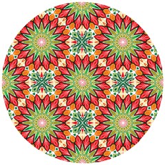 Red Green Floral Pattern Wooden Puzzle Round by designsbymallika