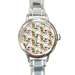 Painted Flowers Round Italian Charm Watch by Sparkle