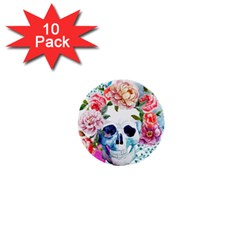 Skull And Flowers 1  Mini Buttons (10 Pack)  by goljakoff